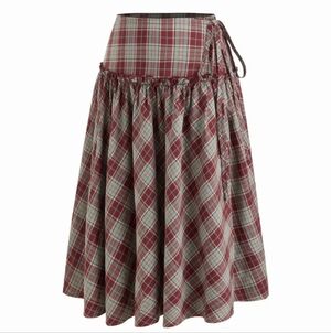 Cider Mid Rise Tartan Lettuce Trim Wrap Skirt Burgundy NWT Size Large